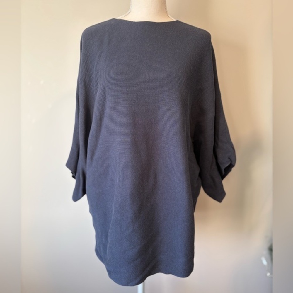 Oak + Fort Blue Ribbed Tunic Top XS Wide Sleeve Structured Minimalist